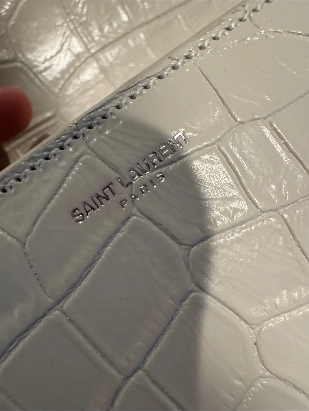 YSL White Croc-Embossed Chain Shoulder Bag - QUIET LUXURY- Saint Laurent